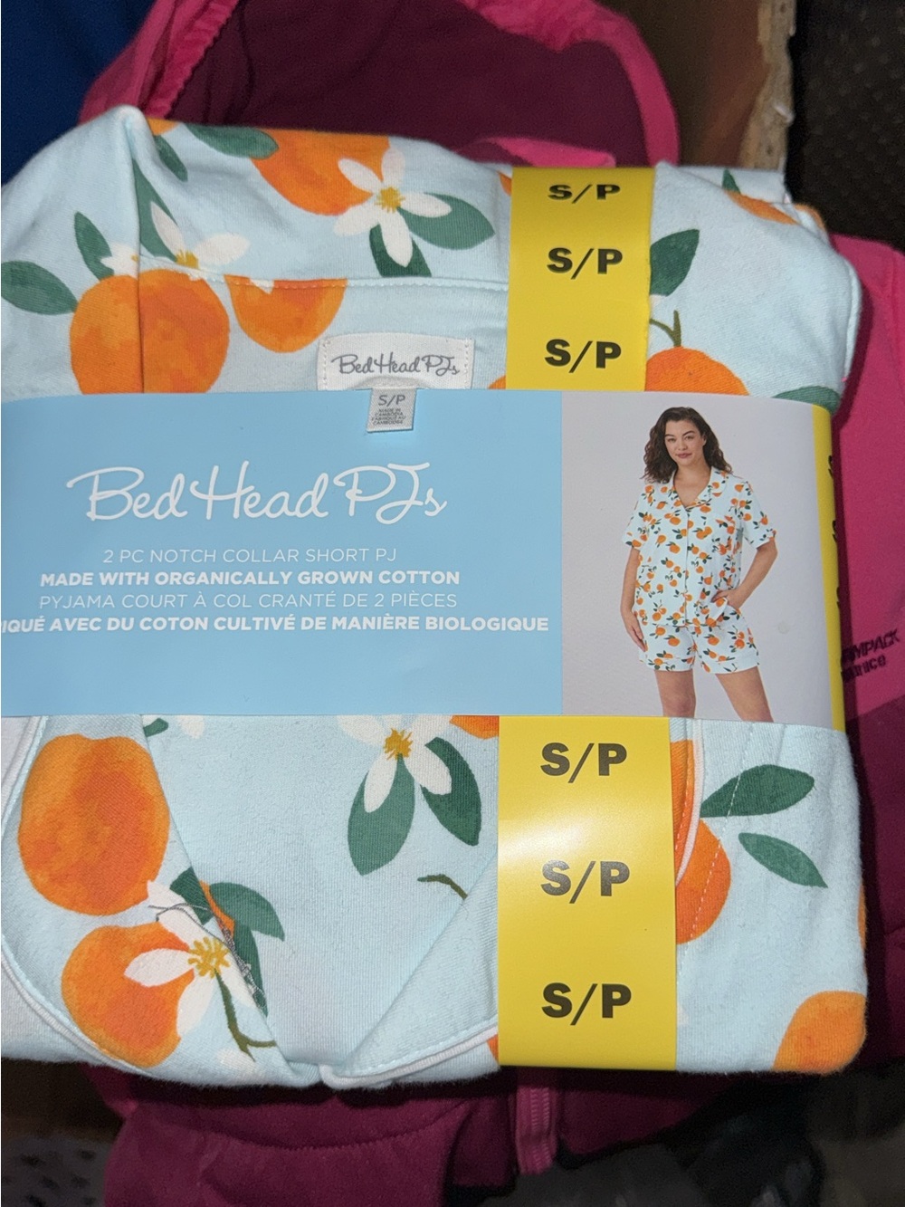 BedHead Womenโs Short Notch Collar Pajama Set - White with Orange Print